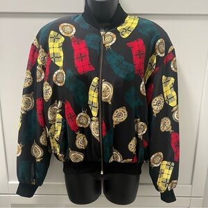 MARCELLA Bomber Graphic Patterned Jacket | Size 7/8 | Pocket Watch Ribbon Design